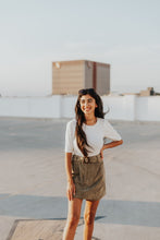 Load image into Gallery viewer, Olive Belted Courduroy Skirt