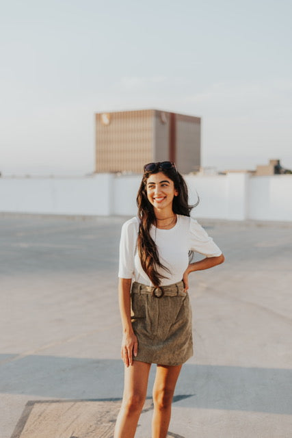 Olive Belted Courduroy Skirt