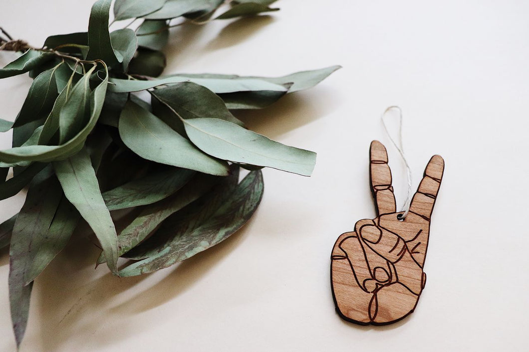 Modern Peace Sign Wooden Ornament